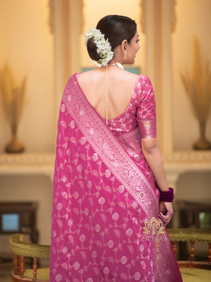 Onion Pink Banarasi Uppada Silk Saree