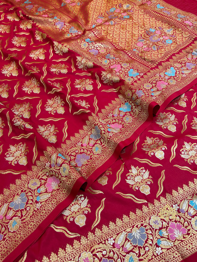 Crimson Red Meenakari Banarasi Katan Silk Saree