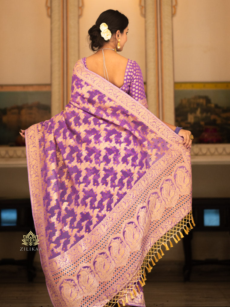 Royal Lavender Banarasi Meenakari Khaddi Weaved Georgette Saree