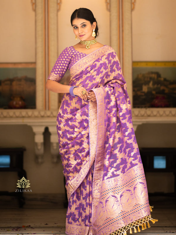 Royal Lavender Banarasi Meenakari Khaddi Weaved Georgette Saree