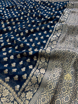 Midnight Blue Banarasi Khaddi Weaved Georgette Saree