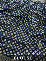 Midnight Blue Banarasi Khaddi Weaved Georgette Saree