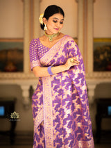 Royal Lavender Banarasi Meenakari Khaddi Weaved Georgette Saree