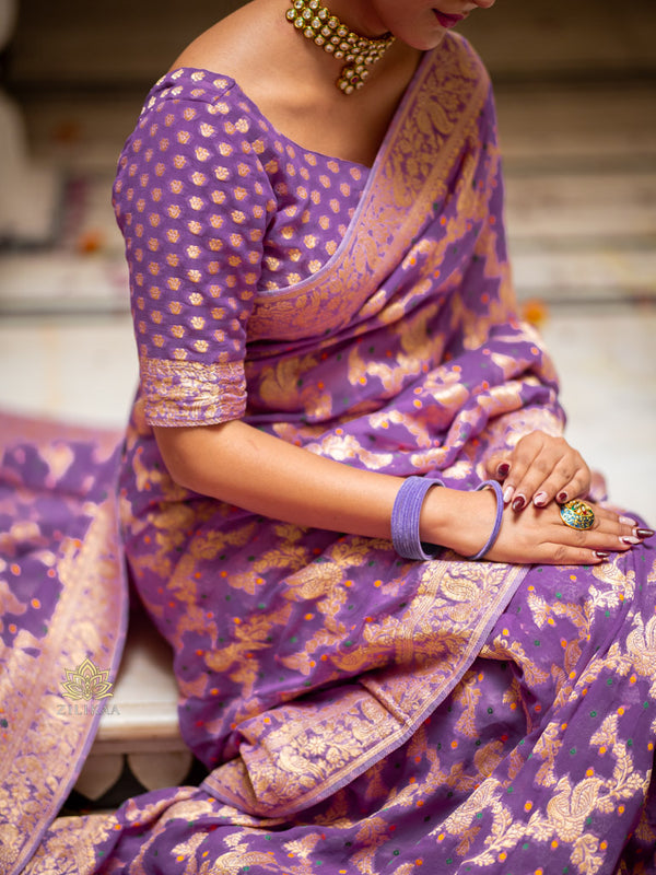 Royal Lavender Banarasi Meenakari Khaddi Weaved Georgette Saree