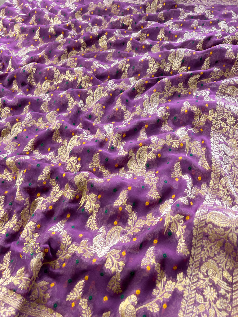 Royal Lavender Banarasi Meenakari Khaddi Weaved Georgette Saree