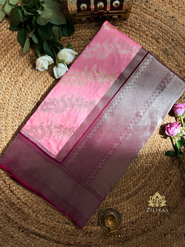 Flamingo Pink Banarasi Katan Silk Saree