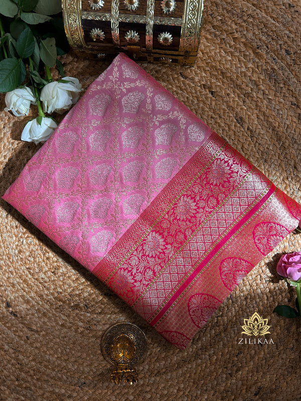 Hot Pink Banarasi Katan Silk Saree