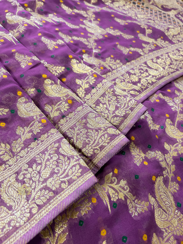 Royal Lavender Banarasi Meenakari Khaddi Weaved Georgette Saree