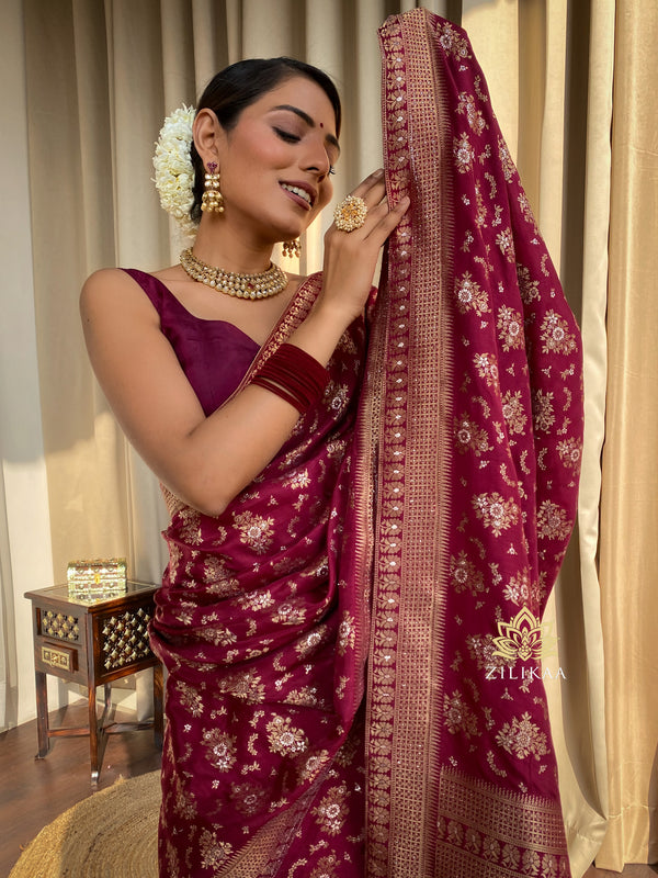 Sangria Wine Banarasi Uppada Silk Saree