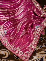 Queen Pink Munga Silk Saree with Zardozi Hand Embroidery