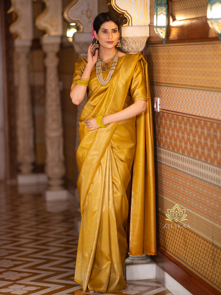 Medallion Golden Yellow Kanchipuram Silk Saree