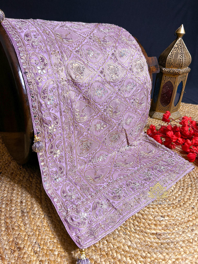 Lavender Purple Zardozi Handwork Mulberry Banarasi Silk Saree