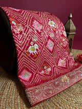 Red Special Zardozi Handwork Patola Munga Silk Saree