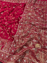 Calcutta Red Zardozi Handwork Mulberry Banarasi Silk Saree