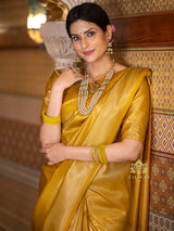 Medallion Golden Yellow Kanchipuram Silk Saree