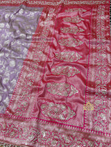 Lilac Purple Banarasi Katan Silk Saree with Zardozi Hand Embroidery
