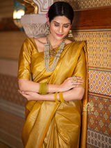 Medallion Golden Yellow Kanchipuram Silk Saree