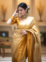 Ivory Golden Kanjeevaram Silk Saree