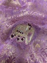 Lavender Purple Zardozi Handwork Munga Banarasi Silk Saree