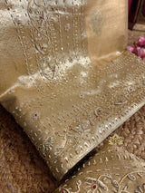 Ivory Gold Kanchipuram Tissue Silk Saree with Zardozi Hand Embroidery