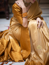 Ivory Golden Kanjeevaram Silk Saree