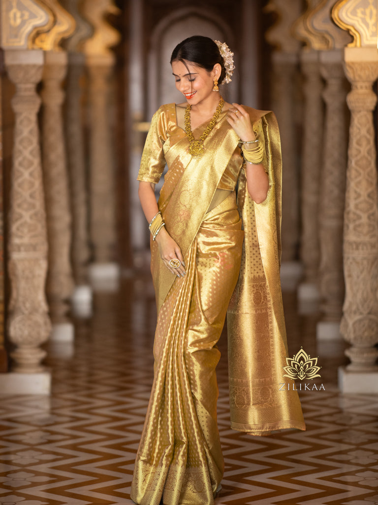 Vintage Gold Kanchipuram Tissue Silk Saree