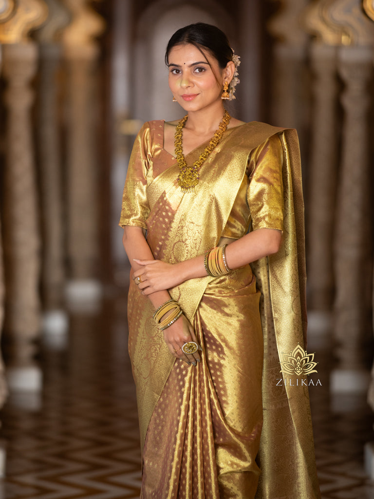 Vintage Gold Kanchipuram Tissue Silk Saree