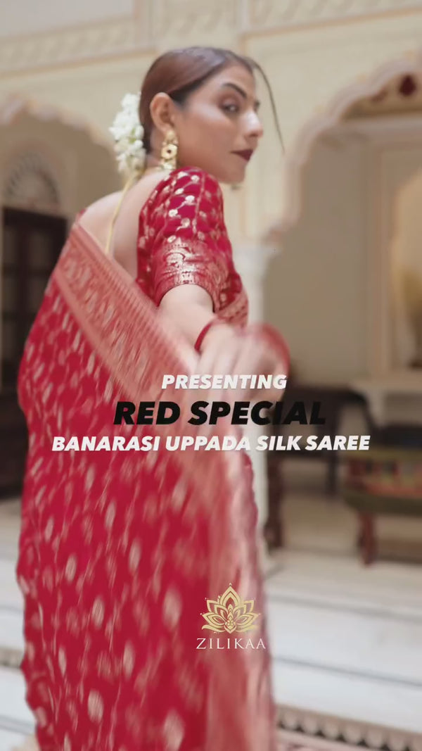 Scarlet Red Banarasi Uppada Silk Saree