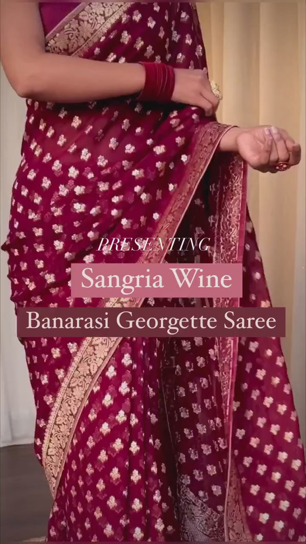 Sangria Wine Banarasi Khaddi Weaved Georgette Saree