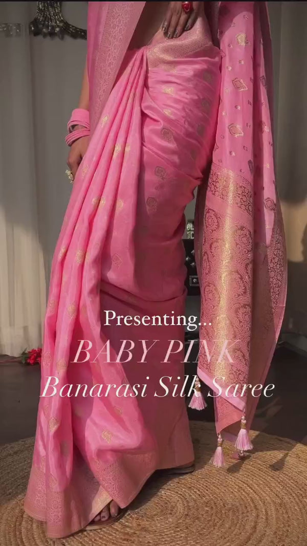 Baby Pink Banarasi Uppada Silk Saree