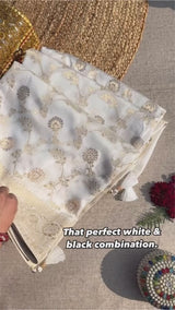 Pearl White Banarasi Uppada Silk Saree