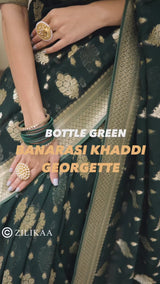 Bottle Green Banarasi Khaddi Weaved Georgette Saree