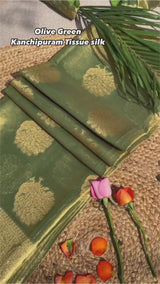 Olive Green Kanchipuram Tissue Silk Saree