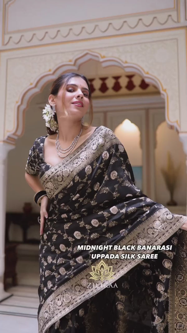 Midnight Black Banarasi Uppada Silk Saree