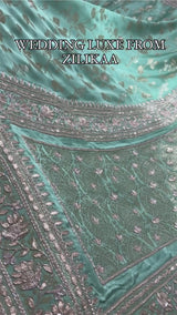 Tiffany Green Zardozi Handwork Mulberry Banarasi Silk Saree