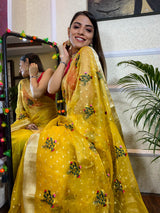 Canary Yellow Organza Silk Saree