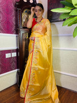 Canary yellow Organza Silk Saree