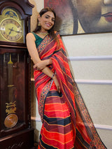 Red Black Linen Sequined Saree