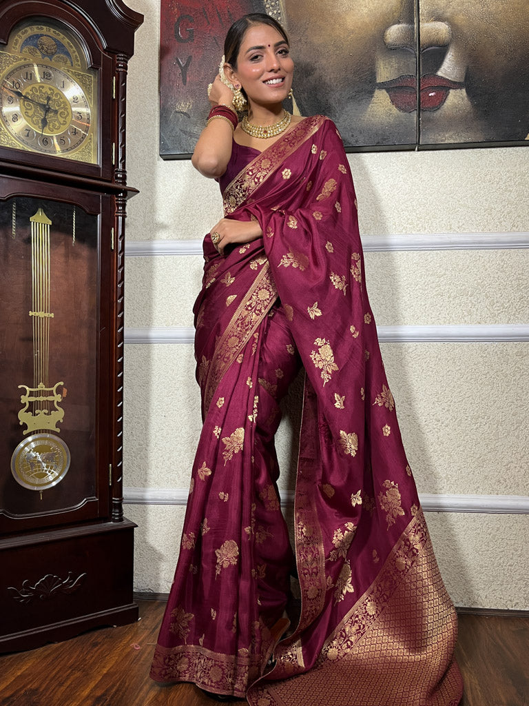 Sangria Wine Banarasi Uppada Silk Saree